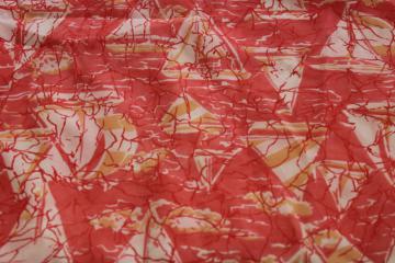 catalog photo of vintage poly fabric w/ sunset pink coral orange sailboats print, 80s retro!