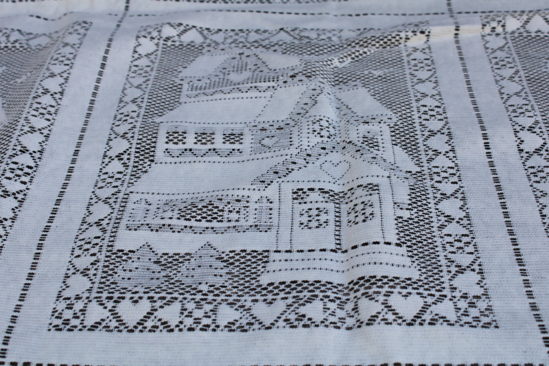 photo of vintage poly lace fabric Victorian house & General Store square panels lace #2