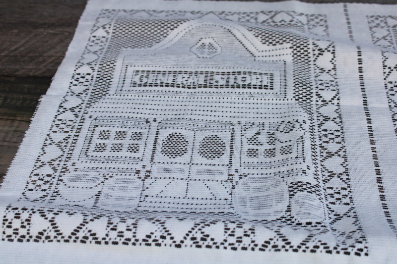 photo of vintage poly lace fabric Victorian house & General Store square panels lace #3