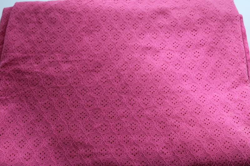 photo of vintage poly nylon stretch lace fabric, pointelle knit spandex, 80s retro pink #1