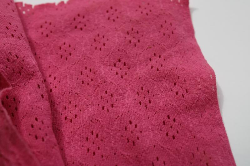 photo of vintage poly nylon stretch lace fabric, pointelle knit spandex, 80s retro pink #3