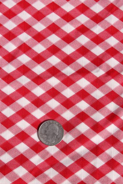 photo of vintage poly tricot fabric, retro red gingham checked silky clingy fabric #1