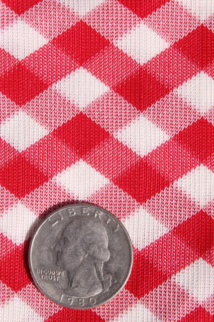 photo of vintage poly tricot fabric, retro red gingham checked silky clingy fabric #2