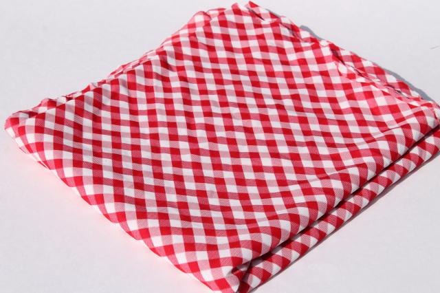 photo of vintage poly tricot fabric, retro red gingham checked silky clingy fabric #3