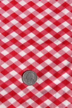 catalog photo of vintage poly tricot fabric, retro red gingham checked silky clingy fabric