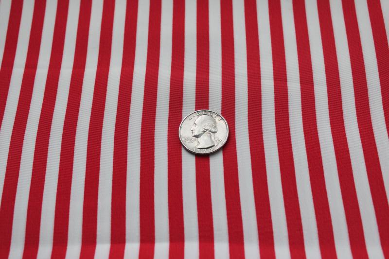 photo of vintage polyester fabric, silky poly w/ peppermint red & white wide stripe #1