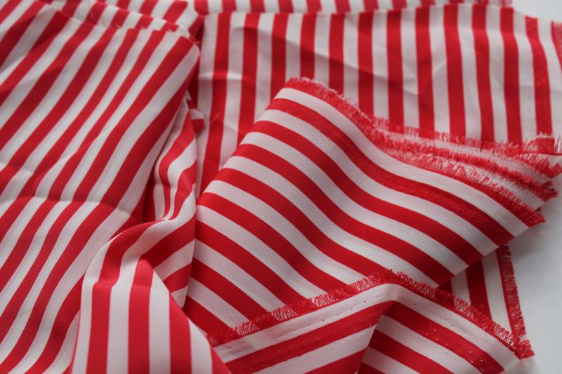 photo of vintage polyester fabric, silky poly w/ peppermint red & white wide stripe #2