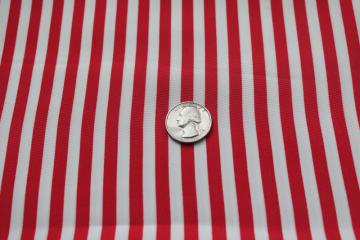 catalog photo of vintage polyester fabric, silky poly w/ peppermint red & white wide stripe