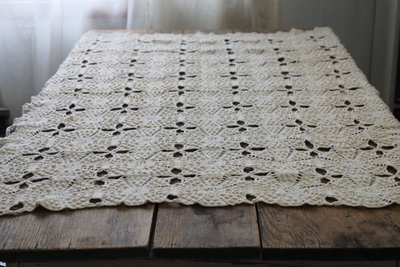 photo of vintage popcorn bobbles crochet lace tablecloth, handmade crochet thread motifs #1