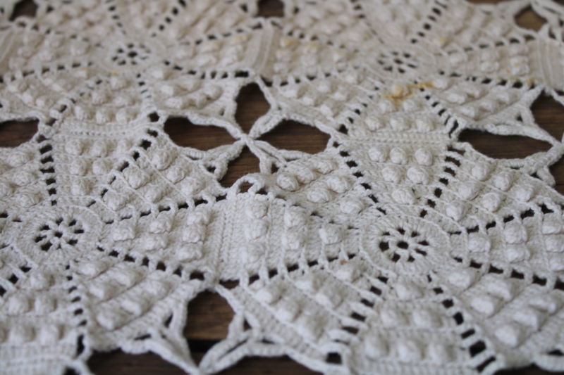 photo of vintage popcorn bobbles crochet lace tablecloth, handmade crochet thread motifs #3