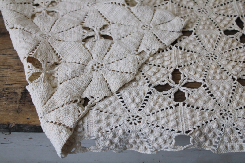 photo of vintage popcorn bobbles crochet lace tablecloth, handmade crochet thread motifs #4
