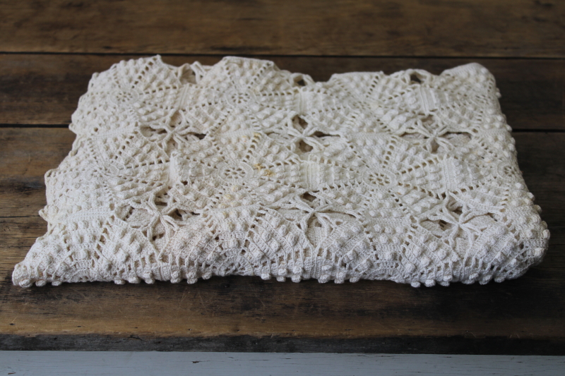 photo of vintage popcorn bobbles crochet lace tablecloth, handmade crochet thread motifs #5