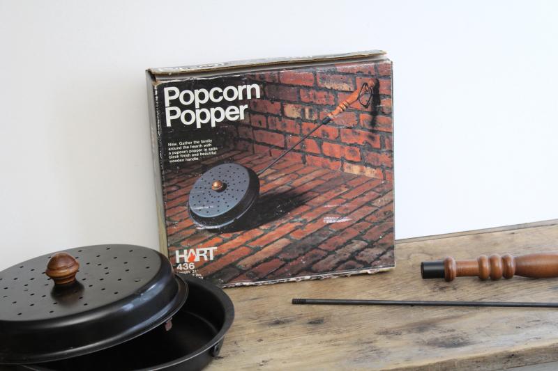 photo of vintage popcorn popper, metal pan w/ long handle for fireplace or campfire fire pit #4