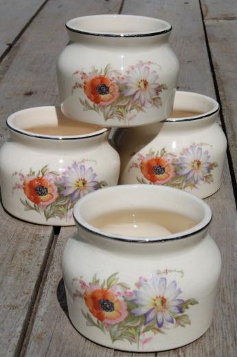 photo of vintage poppy Universal pottery oven proof bean pots, set of 4 single serving crocks #1