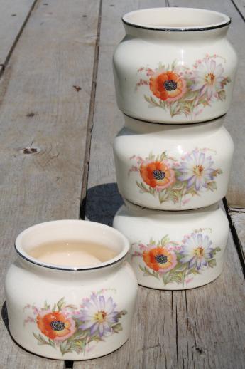 photo of vintage poppy Universal pottery oven proof bean pots, set of 4 single serving crocks #3