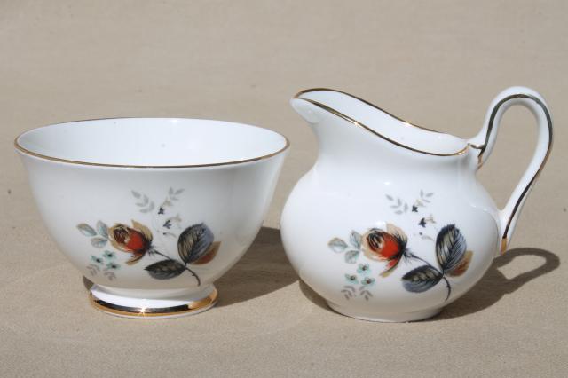 photo of vintage porcelain mini cream pitchers, chintz & English bone china creamer & sugar set #2