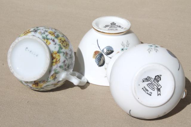 photo of vintage porcelain mini cream pitchers, chintz & English bone china creamer & sugar set #6