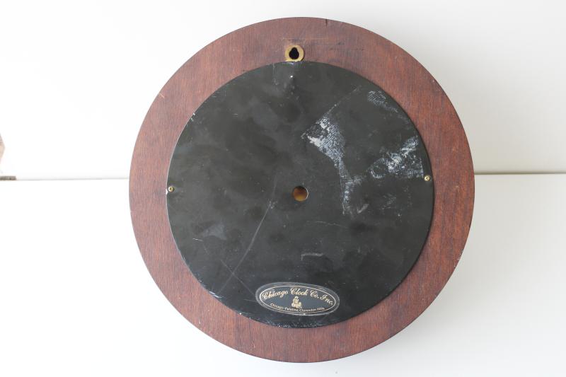 photo of vintage porthole wall clock, solid brass & walnut case, mechanical movement w/ key, Wuersch - Falls River, Mass #3