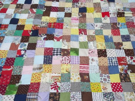 photo of vintage postage stamp patchwork quilt, 60s retro bright colored blocks #4