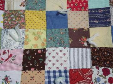 catalog photo of vintage postage stamp patchwork quilt, 60s retro bright colored blocks
