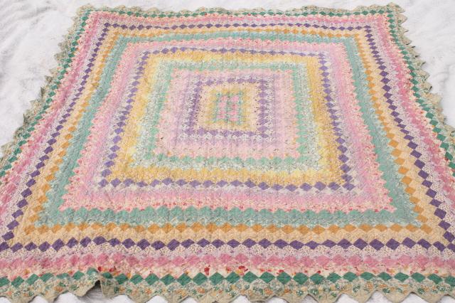 photo of vintage postage stamp quilt, pieced tiny blocks patchwork old cotton print fabric all colors! #1