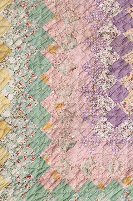 photo of vintage postage stamp quilt, pieced tiny blocks patchwork old cotton print fabric all colors! #2