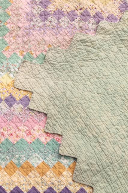 photo of vintage postage stamp quilt, pieced tiny blocks patchwork old cotton print fabric all colors! #3