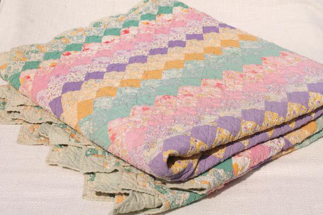photo of vintage postage stamp quilt, pieced tiny blocks patchwork old cotton print fabric all colors! #5