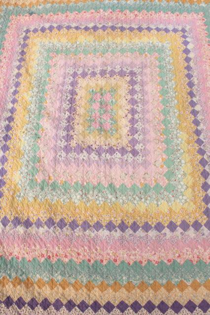 photo of vintage postage stamp quilt, pieced tiny blocks patchwork old cotton print fabric all colors! #6