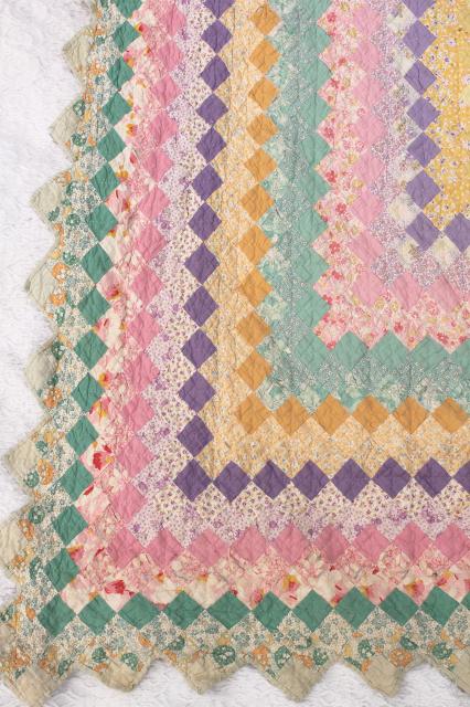 photo of vintage postage stamp quilt, pieced tiny blocks patchwork old cotton print fabric all colors! #7