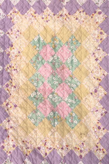 photo of vintage postage stamp quilt, pieced tiny blocks patchwork old cotton print fabric all colors! #8