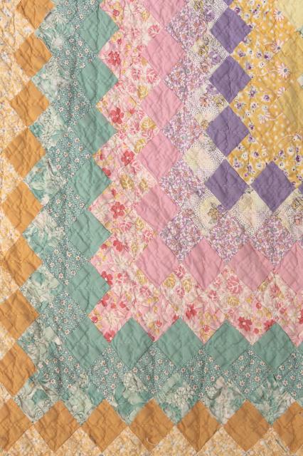 photo of vintage postage stamp quilt, pieced tiny blocks patchwork old cotton print fabric all colors! #9