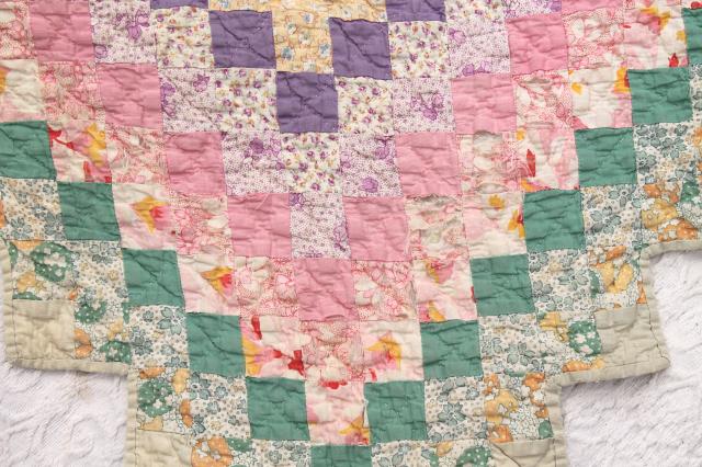 photo of vintage postage stamp quilt, pieced tiny blocks patchwork old cotton print fabric all colors! #12