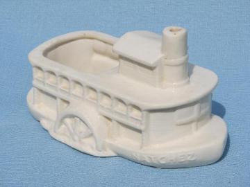 catalog photo of vintage pottery Mississippi river boat planter, steamboat Natchez