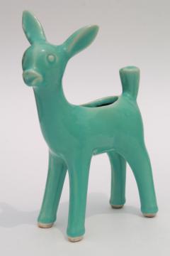 catalog photo of vintage pottery deer planter, aqua turquoise doe or fawn mid-century mod