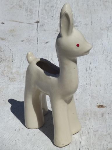 photo of vintage pottery deer planter, wide-eyed young doe fawn, unmarked Shawnee? #2