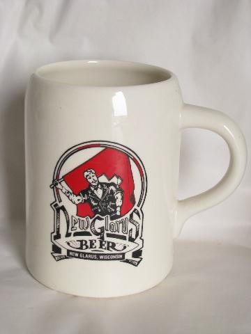 photo of vintage pottery mug, New Glarus beer advertising stein #1