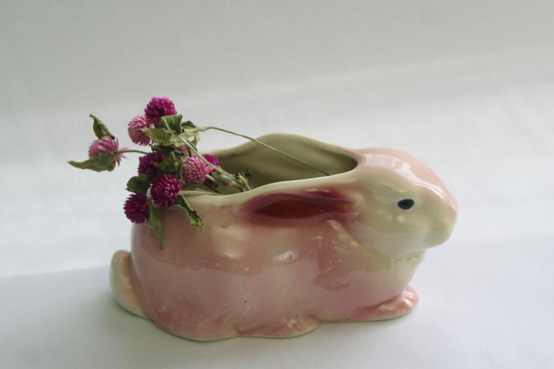 photo of vintage pottery planter pink & white rabbit, Easter bunny for spring decor #3