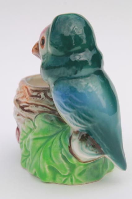 photo of vintage pottery planter w/ small parrot bird, hand painted ceramic made in Japan #2
