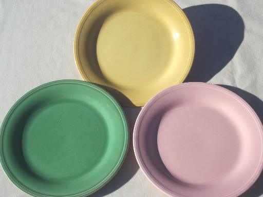 photo of vintage pottery plates in pretty pastels, shabby cottage kitchen dishes #2