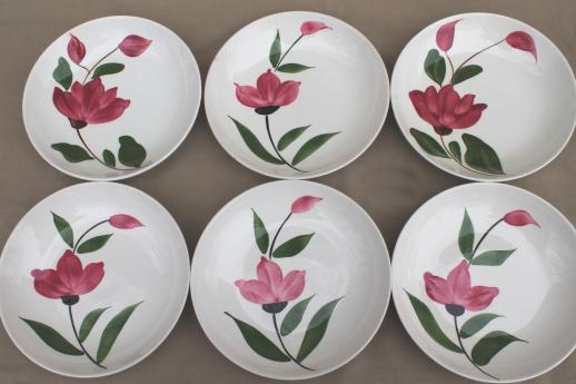 photo of vintage pottery soup bowls w/ hand-painted flowers, mismatched floral dishes #1