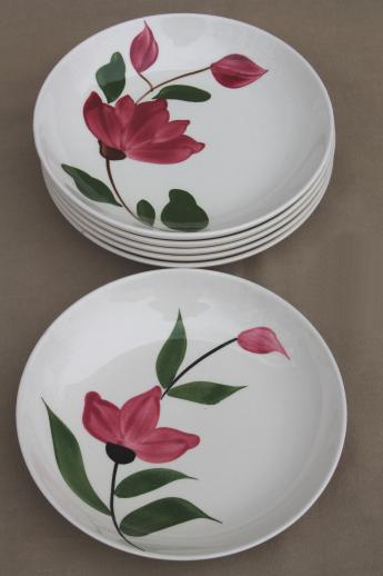 photo of vintage pottery soup bowls w/ hand-painted flowers, mismatched floral dishes #2