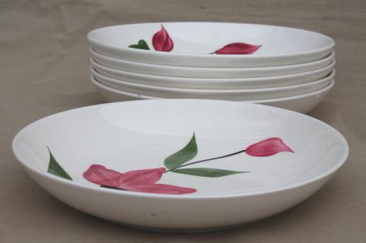 photo of vintage pottery soup bowls w/ hand-painted flowers, mismatched floral dishes #3