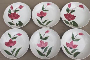 catalog photo of vintage pottery soup bowls w/ hand-painted flowers, mismatched floral dishes