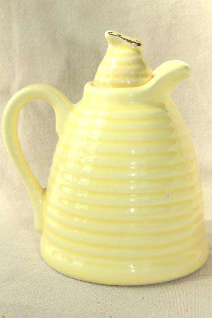 photo of vintage pottery syrup pitcher, bee hive skep w/ honey bees #4