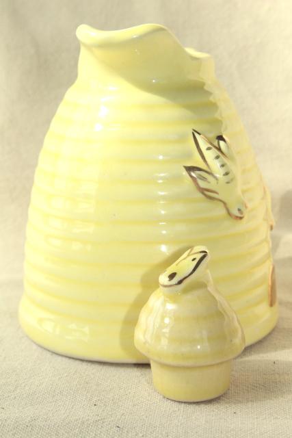 photo of vintage pottery syrup pitcher, bee hive skep w/ honey bees #5