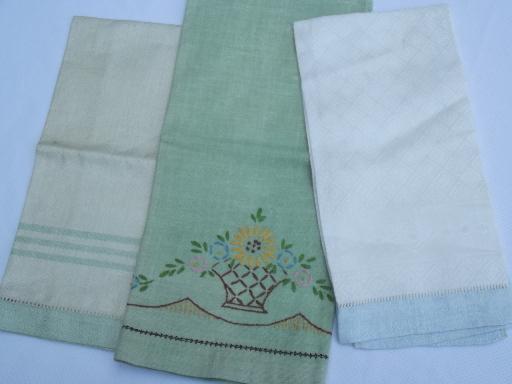 photo of vintage powder room guest towel lot, cotton & linen towels w/ embroidery #4