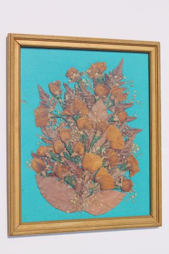 photo of vintage pressed flower picture, collage of dried flowers, roses floral bouquet #1