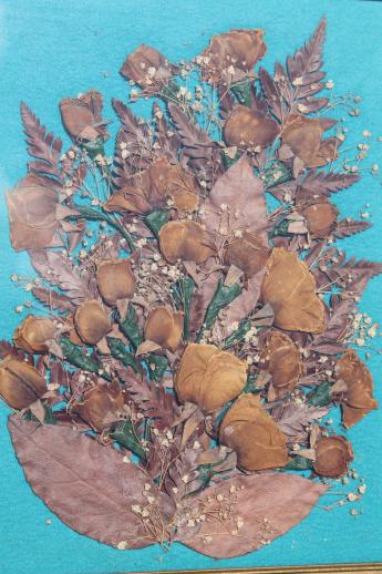 photo of vintage pressed flower picture, collage of dried flowers, roses floral bouquet #2