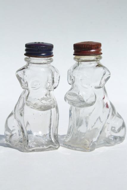 photo of vintage pressed glass S&P shakers or candy containers, bulldog pit bull mastiff dogs #1